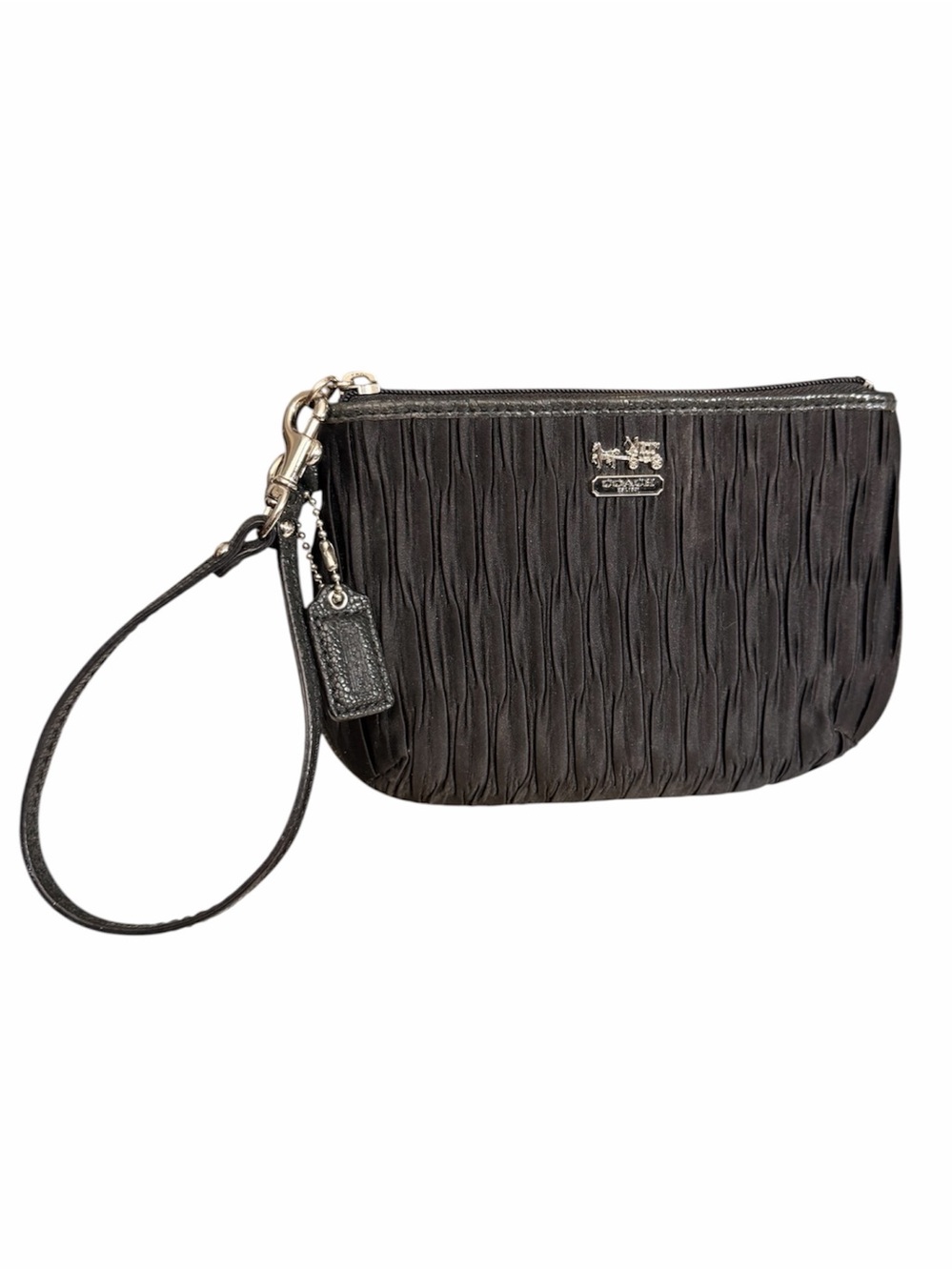 Coach Gathered Pleated Sateen Wristlet Bag in Black